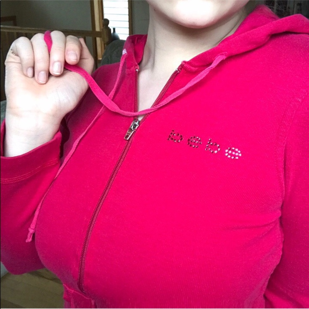 Y2K reddish pink Bebe tracksuit rhinestone jacket